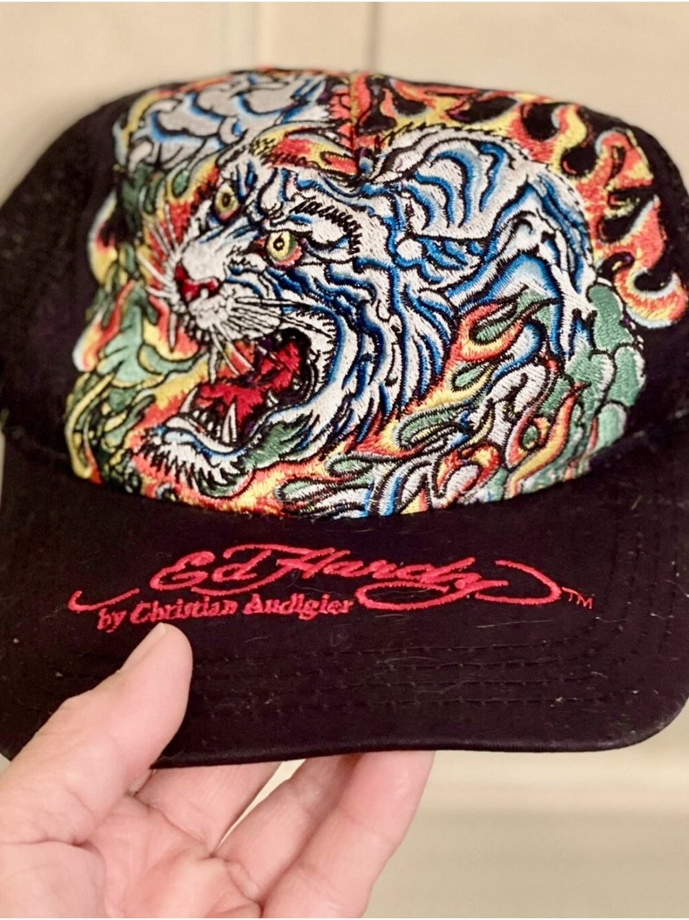 Original Ed Hardy Black Mesh Baseball Cap with Subtle Red Stitching Unisex